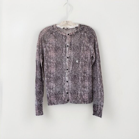 Snakeskin Python Print Cardigan Black Cream LOFT Womens Size Médium Sweater - Picture 1 of 7